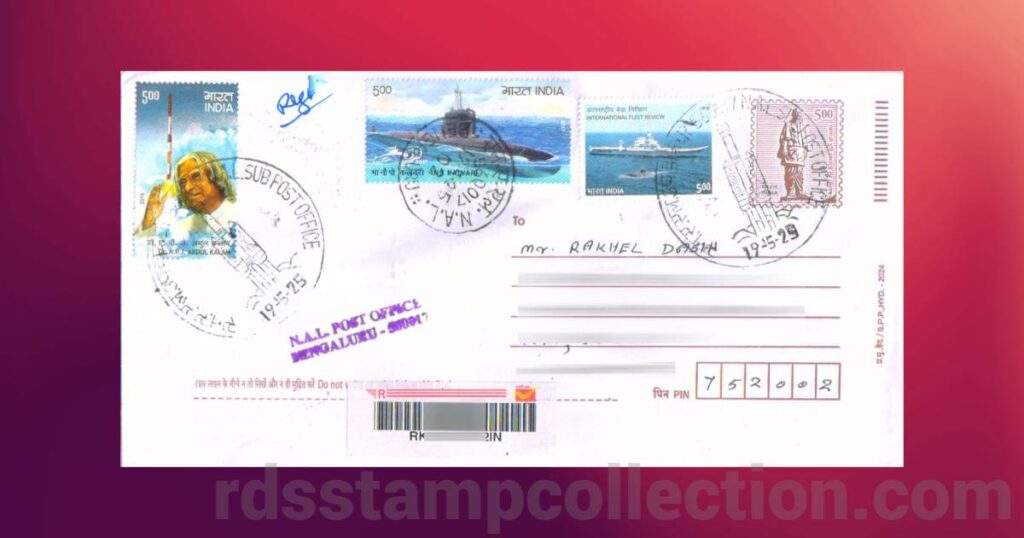 A commercially used cover posted on the date of issue of ISRO PPC at NAL Sub Post Office