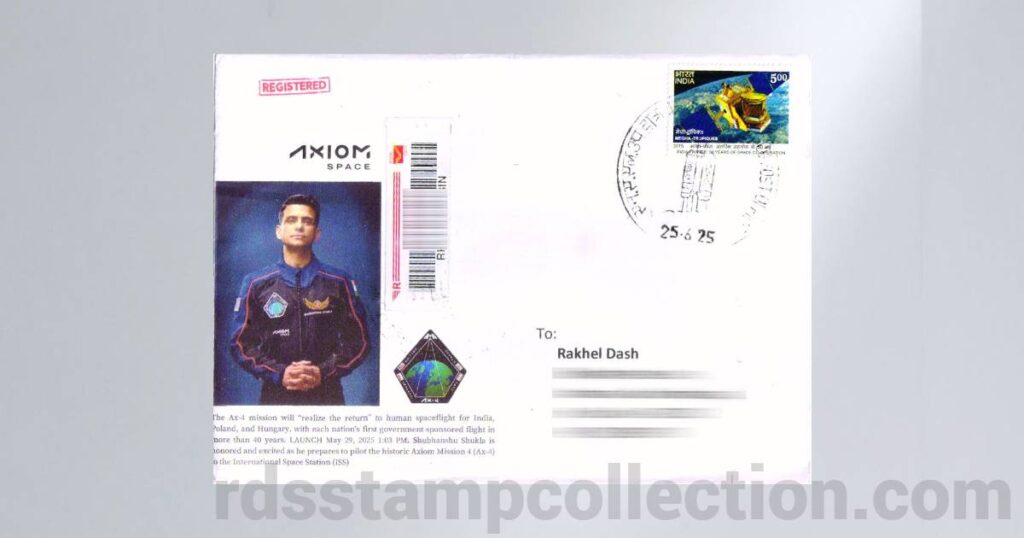 A commemorative cover posted from NAL S.O. with ISRO Permanent Pictorial Cancellation on the date of Launch of Axiom Mission 4
