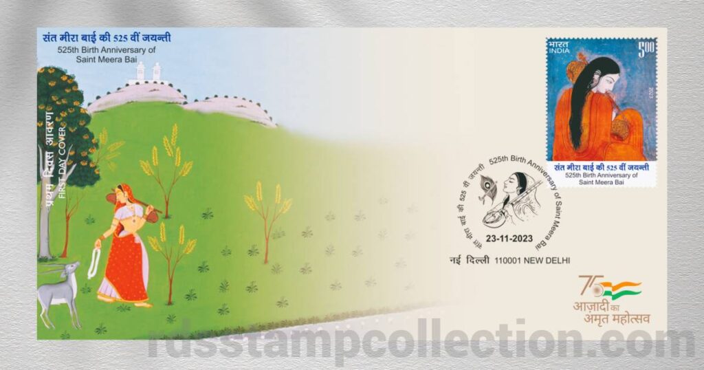 India Post’s 2023 stamp honors Mirabai once again, celebrating her timeless devotion and cultural legacy.