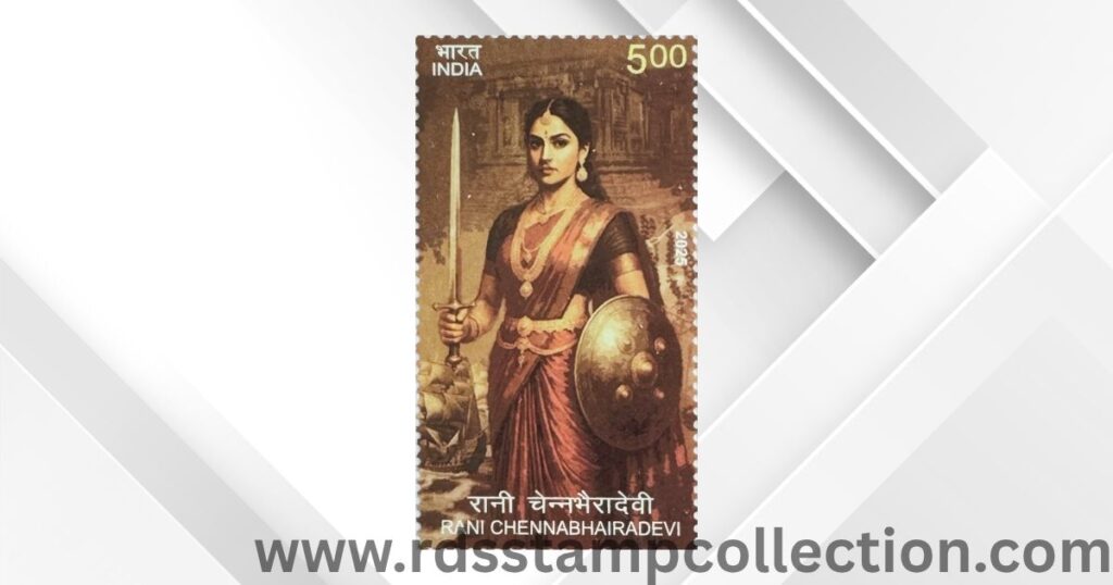 Commemorative stamp released in honour of Rani Chennabhairadevi – the fearless queen of coastal Karnataka, unveiled at Rashtrapati Bhavan on 24 July 2025.