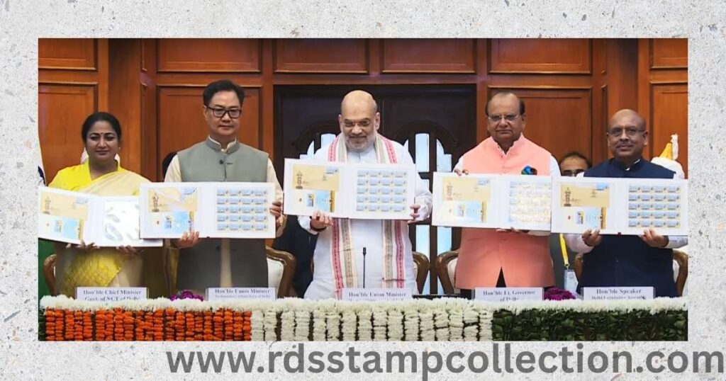 Shri Amit Shah releasing the commemorative stamp at Delhi Vidhan Sabha