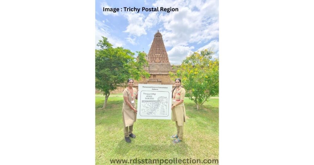 Permanent Pictorial Cancellation on Kallanai (Grand Anicut), released at Thogur S.O., proudly displayed before the Brihadeeswarar Temple — uniting two Chozha marvels of engineering and heritage through philately.