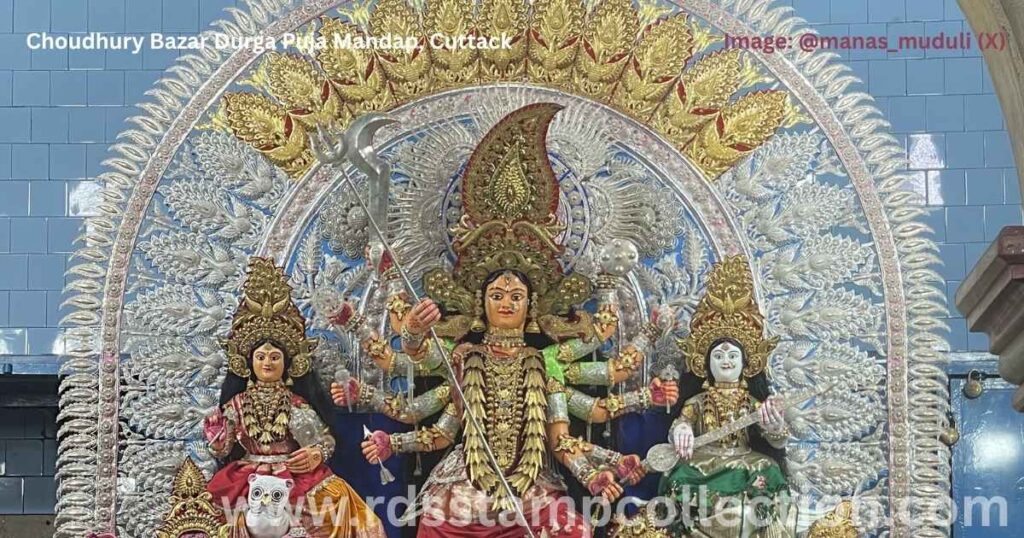 Choudhury Bazaar Durga Puja Mandap, Cuttack – famous for its stunning silver medha decorations.