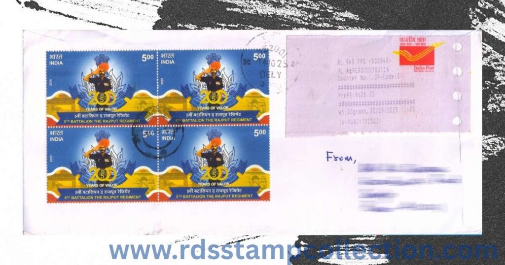 A cover sent from a Field Post Office (FPO) through Registered Post on 30th September 2025. FPOs provide postal services to the Armed Forces. (Back)