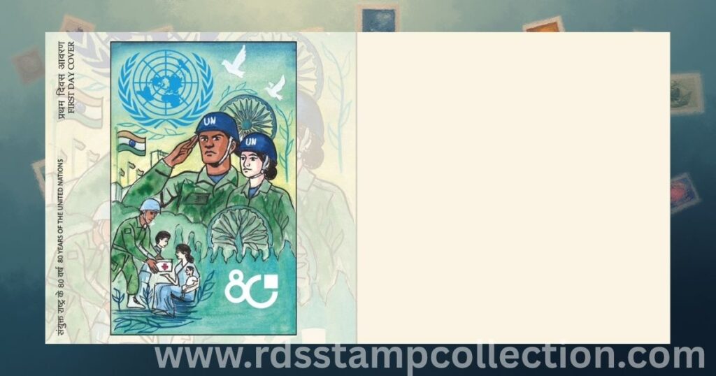 First Day Cover released by India Post to mark 80 Years of the United Nations, featuring artwork by Ms. Anshika Jain.