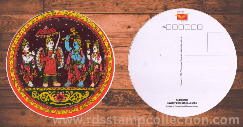 “Parashurama” Ganjifa Postcard — the warrior sage incarnation of Vishnu wielding his divine axe.