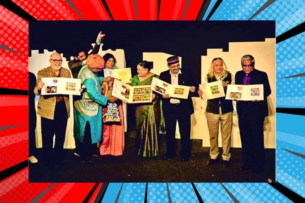 Release moment at the 22nd Ishara International Puppet Theatre Festival, where officials and guests showcased the Puppets of India 2026 philatelic material.