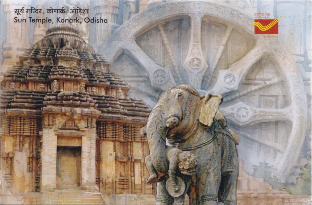Picture postcard of Sun Temple, Konark, Odisha, issued for World Heritage Day 2026 by Bhubaneswar Postal Division.