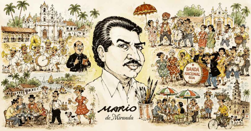 A visual tribute to Mario de Miranda, celebrating his birth centenary and his timeless connection with Goa’s art, humour, and everyday life.