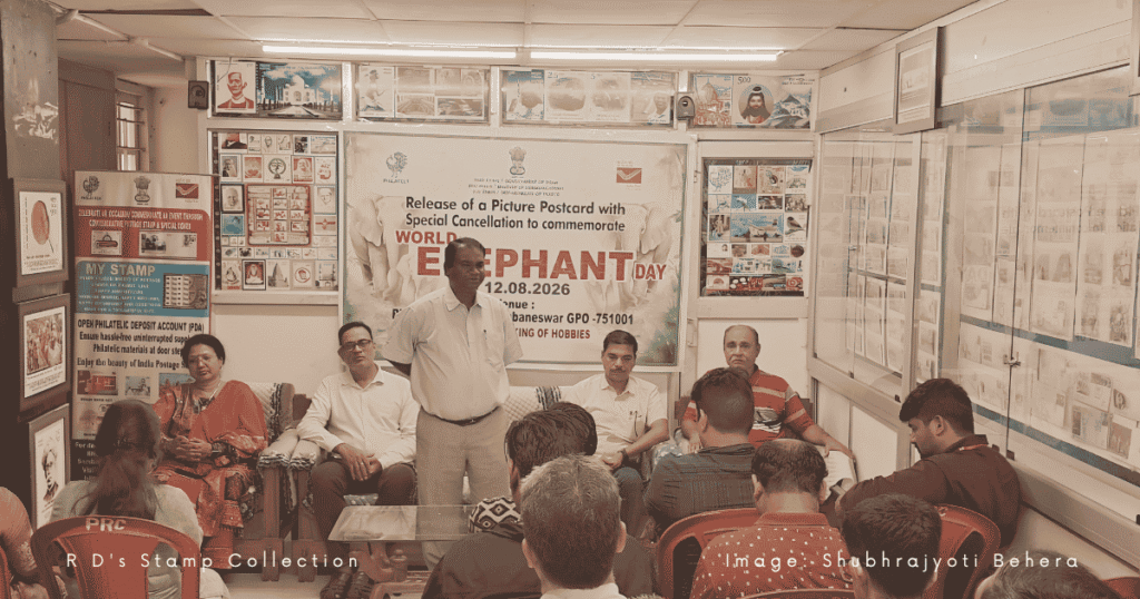 Release programme for the World Elephant Day 2026 picture postcard and special pictorial cancellation at Bhubaneswar GPO on 12 August 2026. Image: Shubhrajyoti Behera.