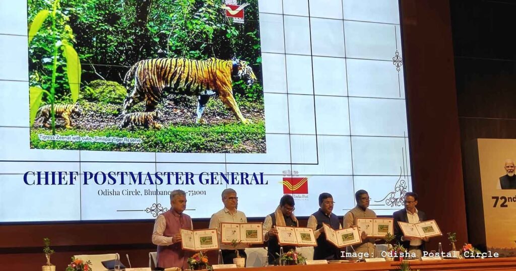 Release of the Special Cover and Picture Postcard featuring tigress Zeenat and her cubs during the 72nd Wildlife Week at Lok Seva Bhawan, Bhubaneswar, on 3 October 2026.